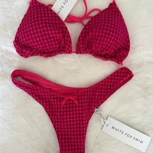 White Fox Boutique Pink Gingham Triangle Bikini Set